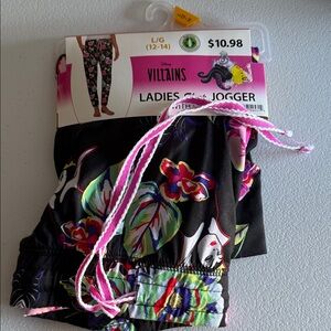 Disney Villains Black Jogger Pants with Floral Design